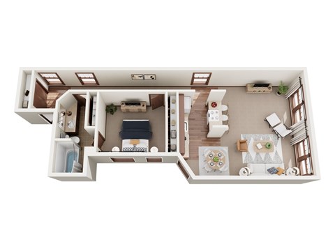Floor plan for 1 bed, 1 bath, 800 sqft